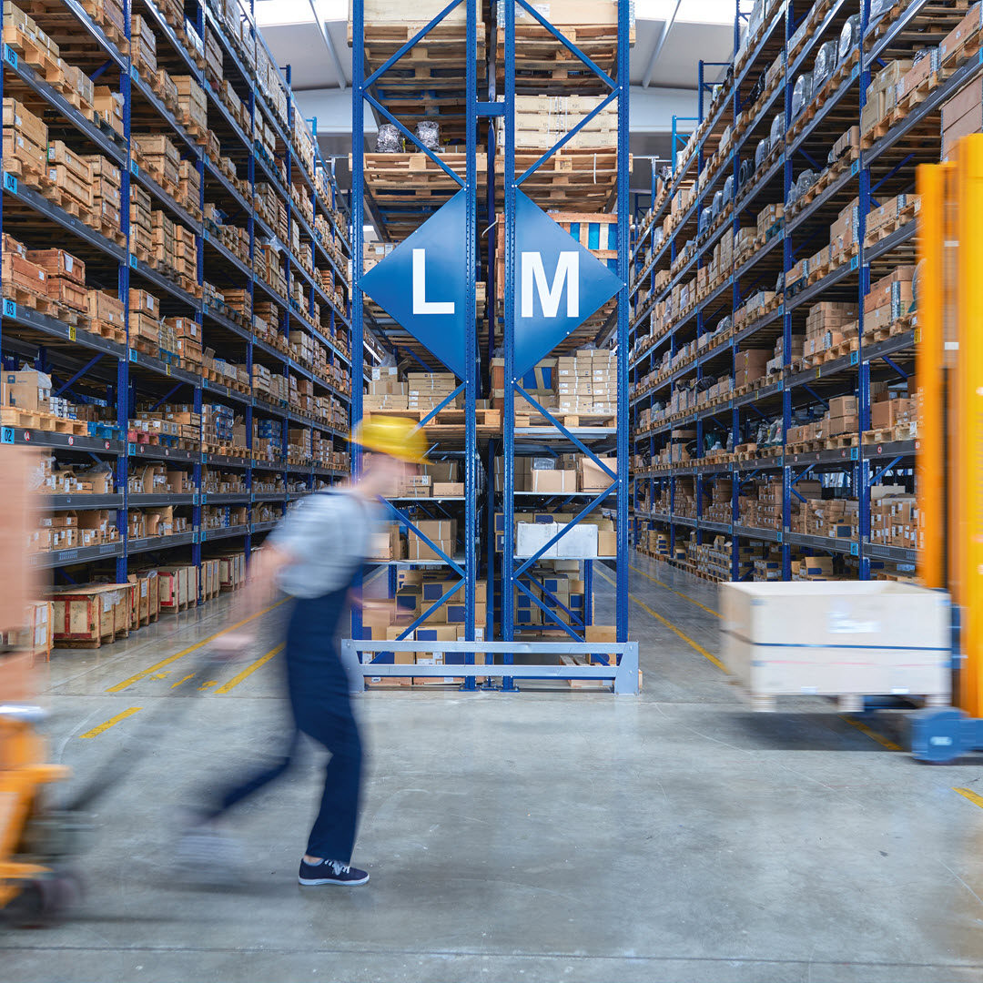 Warehouse man and racks